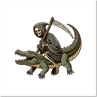 grim reaper rides crocodile Posters and Art